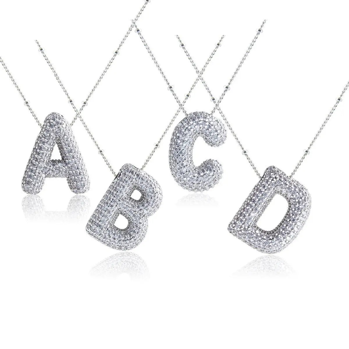 Bubble Initial Necklace 14k Gold Plated Cubic Zirconia nowadaysfashion