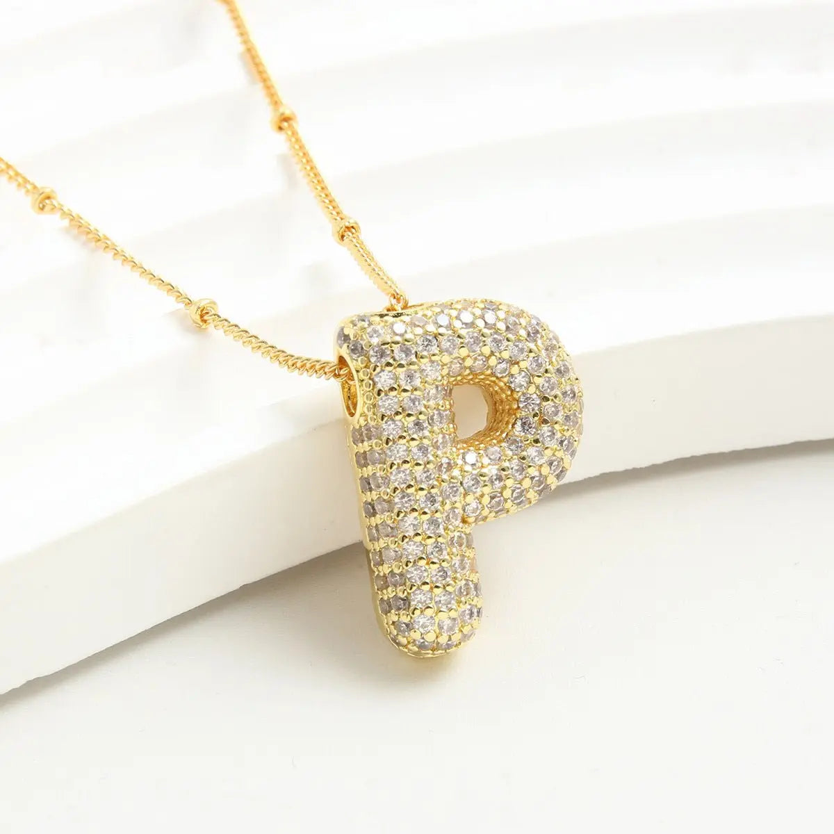 Bubble Initial Necklace 14k Gold Plated Cubic Zirconia - Blade & Thread