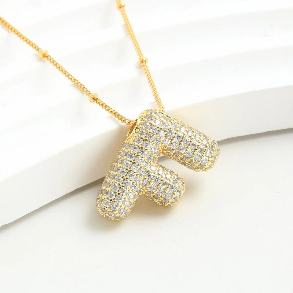 Bubble Initial Necklace 14k Gold Plated Cubic Zirconia - Blade & Thread