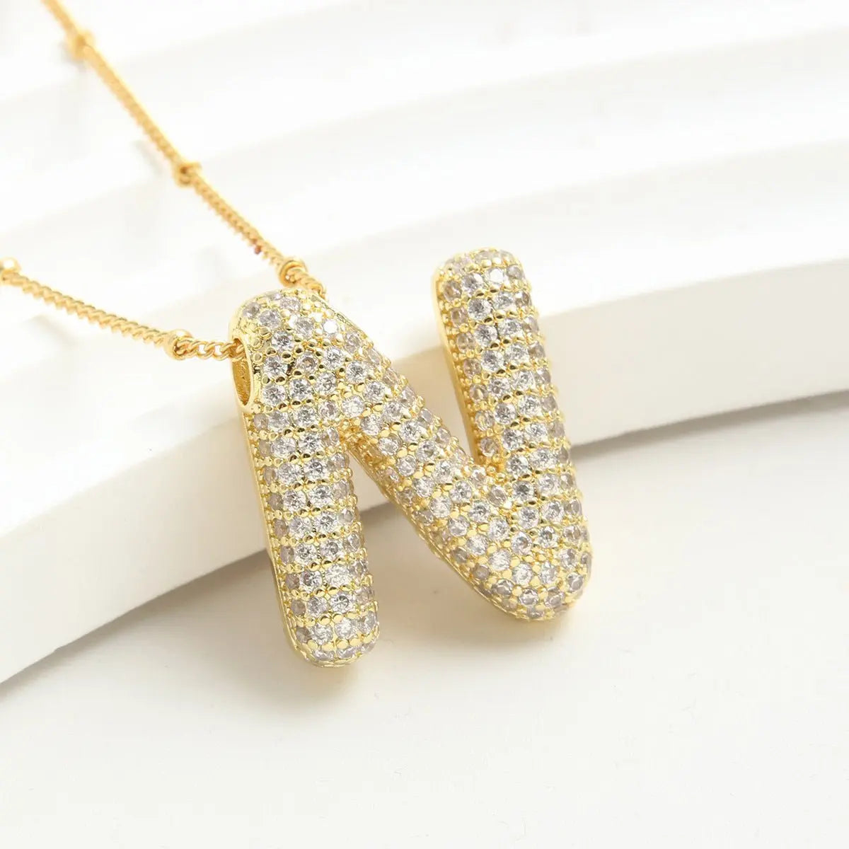 Bubble Initial Necklace 14k Gold Plated Cubic Zirconia - Blade & Thread