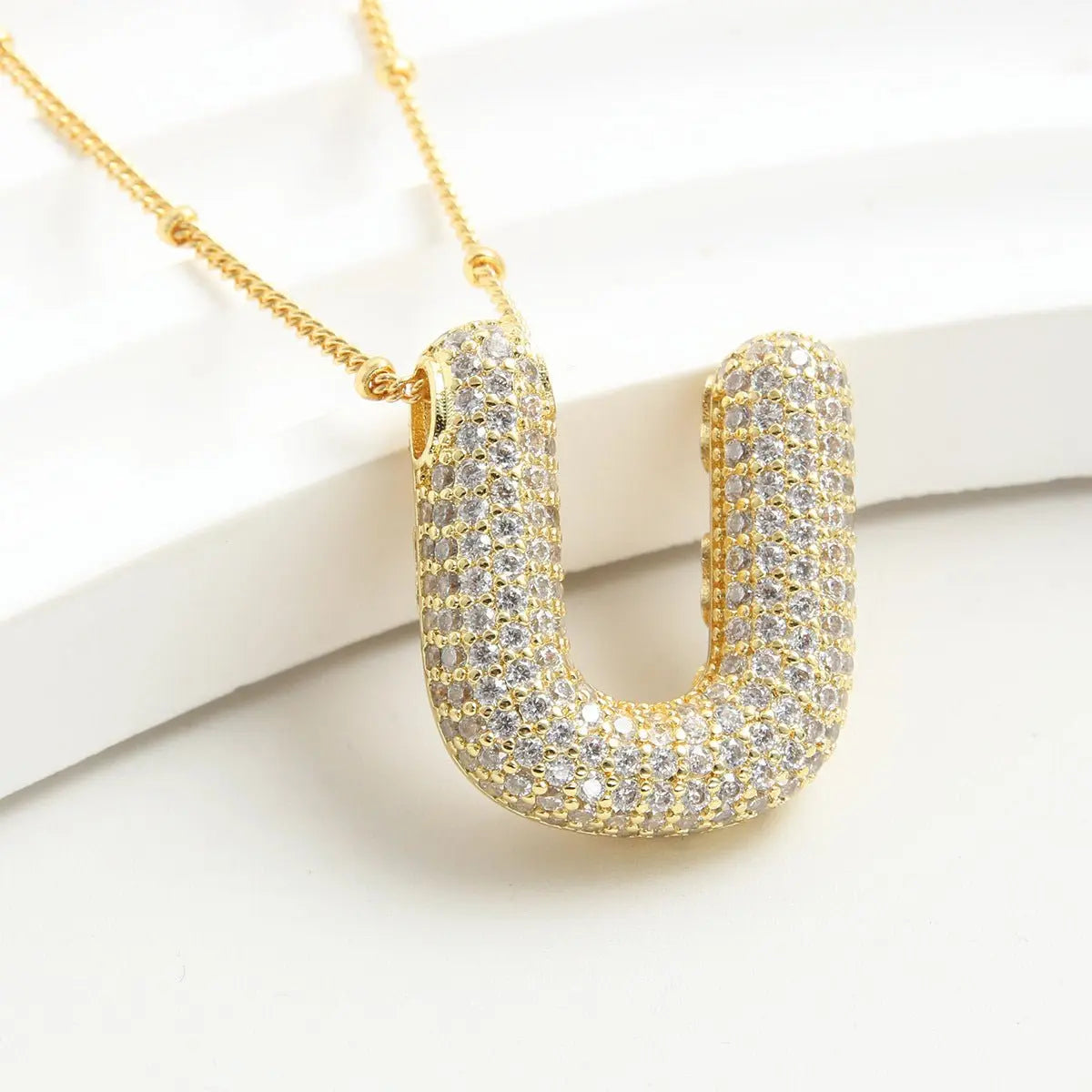 Bubble Initial Necklace 14k Gold Plated Cubic Zirconia - Blade & Thread