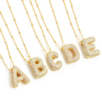 Bubble Initial Necklace 14k Gold Plated Cubic Zirconia nowadaysfashion