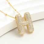 Bubble Initial Necklace 14k Gold Plated Cubic Zirconia nowadaysfashion