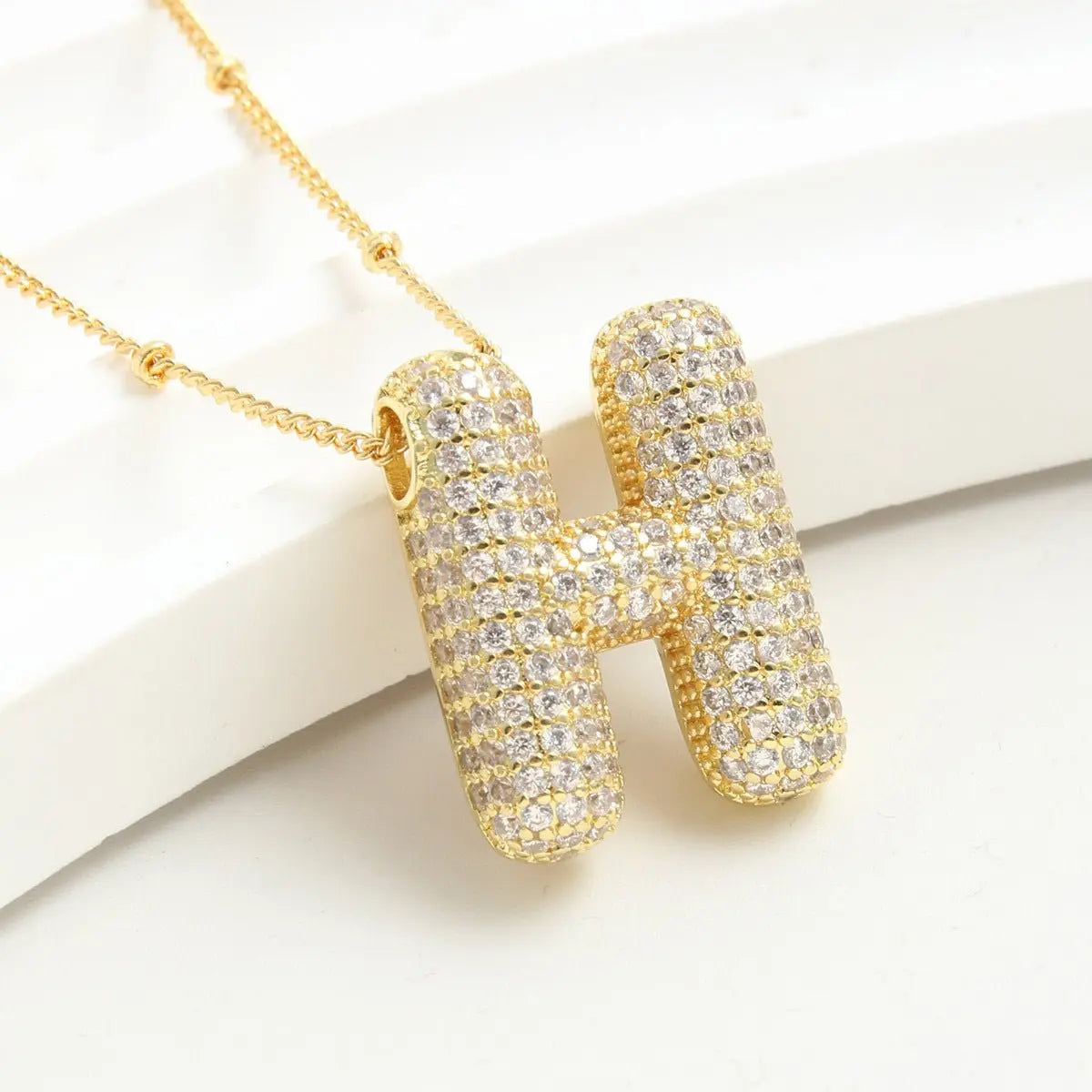 Bubble Initial Necklace 14k Gold Plated Cubic Zirconia - Blade & Thread