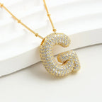 Bubble Initial Necklace 14k Gold Plated Cubic Zirconia nowadaysfashion