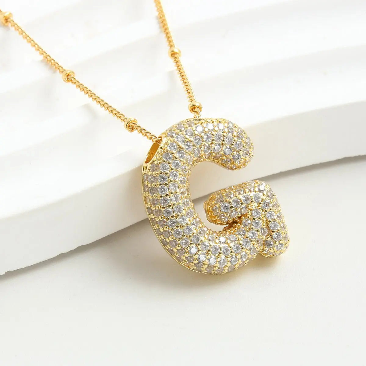 Bubble Initial Necklace 14k Gold Plated Cubic Zirconia - Blade & Thread