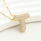 Bubble Initial Necklace 14k Gold Plated Cubic Zirconia nowadaysfashion
