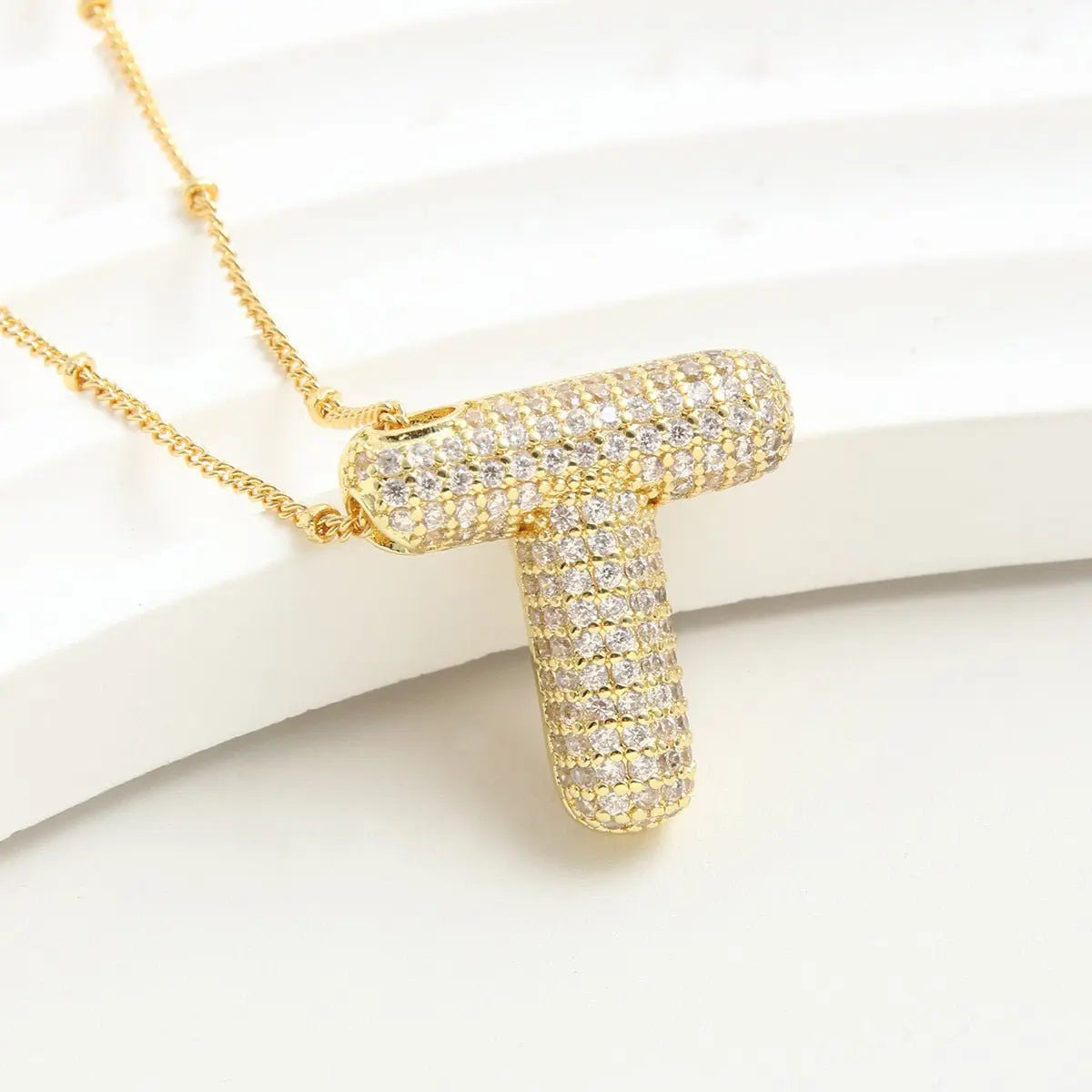 Bubble Initial Necklace 14k Gold Plated Cubic Zirconia nowadaysfashion
