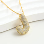 Bubble Initial Necklace 14k Gold Plated Cubic Zirconia nowadaysfashion