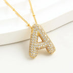Bubble Initial Necklace 14k Gold Plated Cubic Zirconia nowadaysfashion