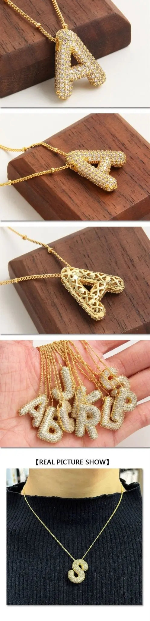 Bubble Initial Necklace 14k Gold Plated Cubic Zirconia - Blade & Thread