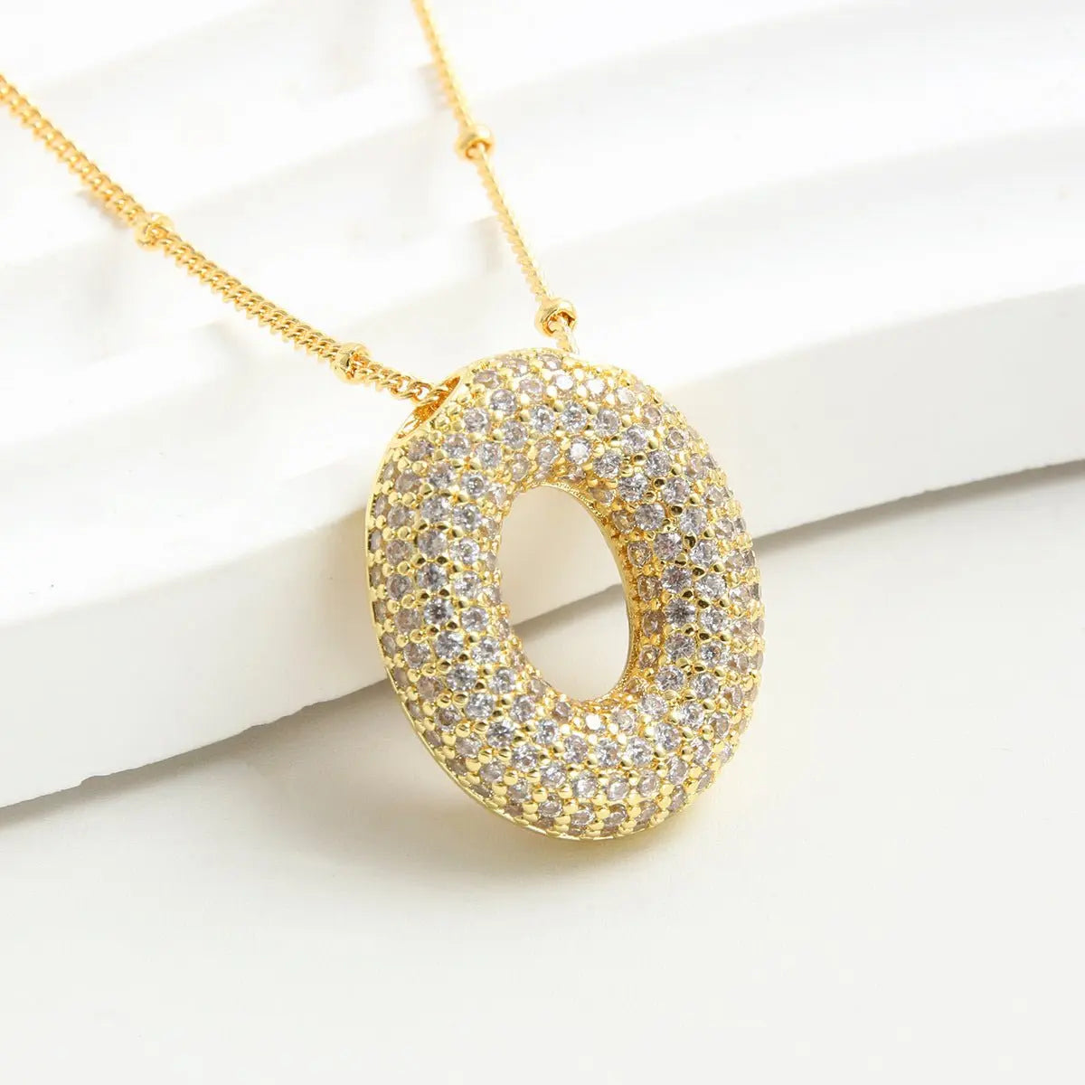 Bubble Initial Necklace 14k Gold Plated Cubic Zirconia nowadaysfashion