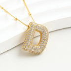 Bubble Initial Necklace 14k Gold Plated Cubic Zirconia nowadaysfashion