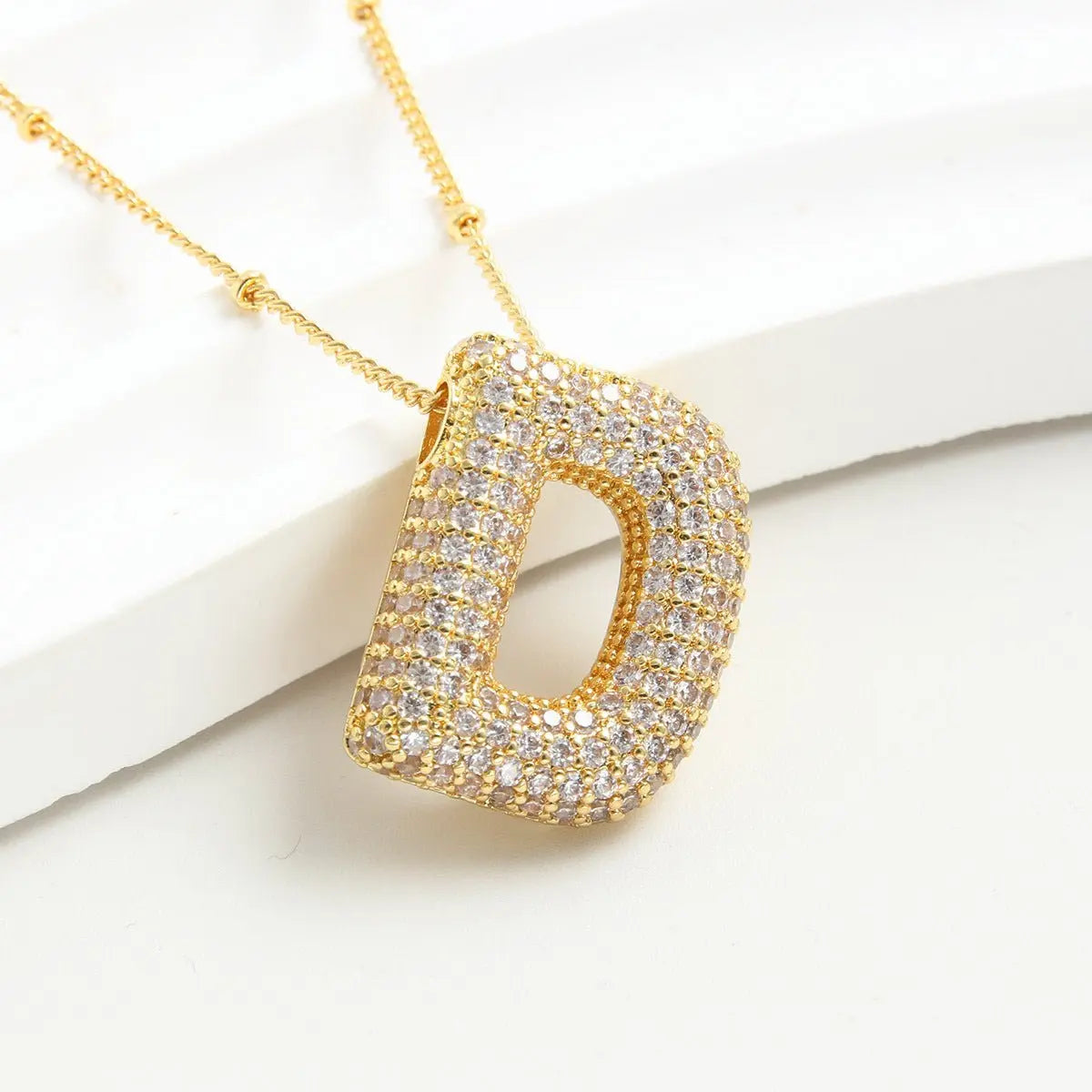 Bubble Initial Necklace 14k Gold Plated Cubic Zirconia - Blade & Thread