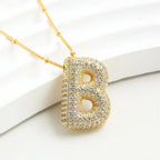 Bubble Initial Necklace 14k Gold Plated Cubic Zirconia nowadaysfashion