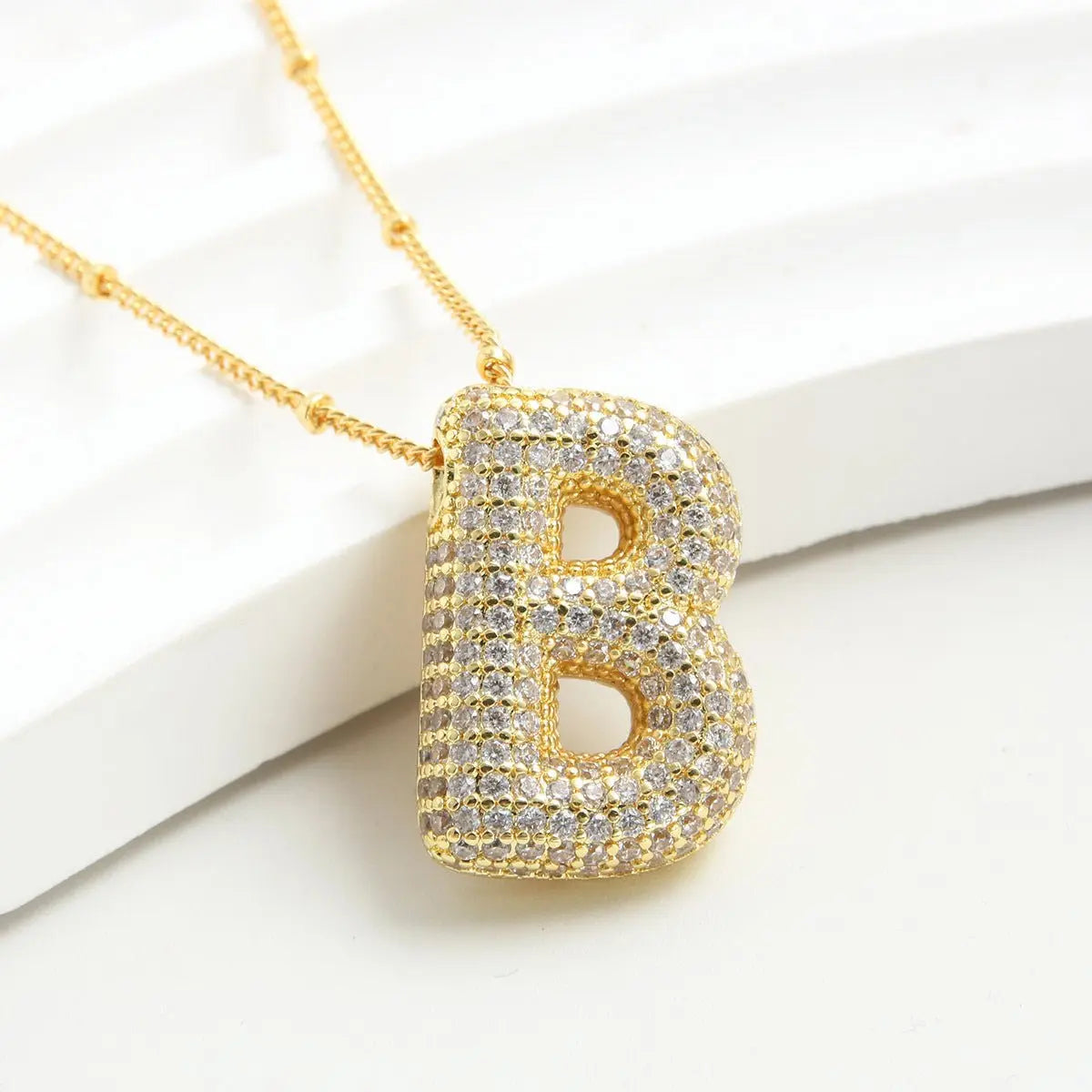 Bubble Initial Necklace 14k Gold Plated Cubic Zirconia nowadaysfashion