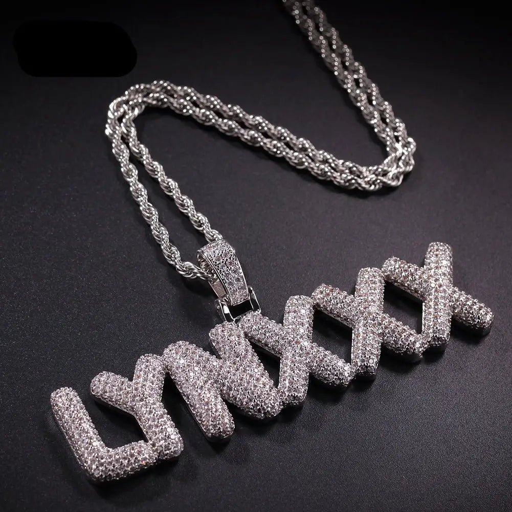 bubble letter name necklace custom diamond pendant - Blade & Thread