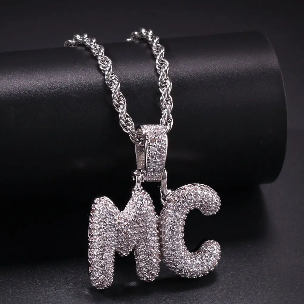 bubble letter name necklace custom diamond pendant - Blade & Thread