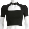 Buckle Halterneck Sexy Womens T Shirt Harajuku Long Sleeve Crop Top Streetwear Basic Tshirt nowadaysfashion