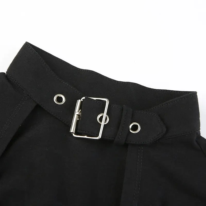 Buckle Halterneck Sexy Womens T Shirt Harajuku Long Sleeve Crop Top Streetwear Basic Tshirt - Blade & Thread
