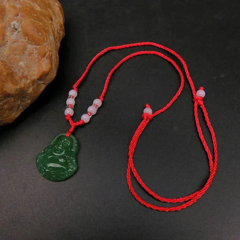 Buddhist Woven Necklace Lotus Guanyin jade Buddha Pendant Long Life Lock Pendant Lucky Necklace - Blade & Thread