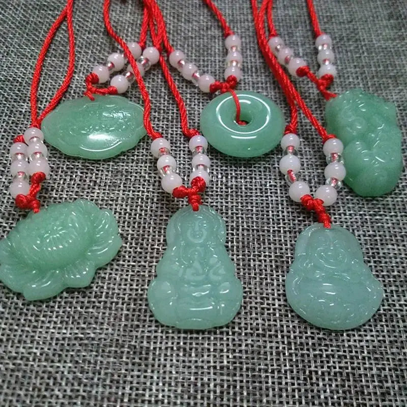 Buddhist Woven Necklace Lotus Guanyin jade Buddha Pendant Long Life Lock Pendant Lucky Necklace - Blade & Thread