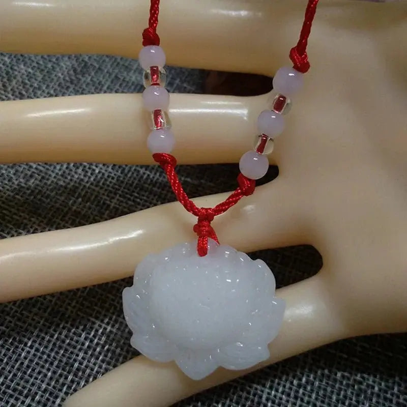 Buddhist Woven Necklace Lotus Guanyin jade Buddha Pendant Long Life Lock Pendant Lucky Necklace - Blade & Thread