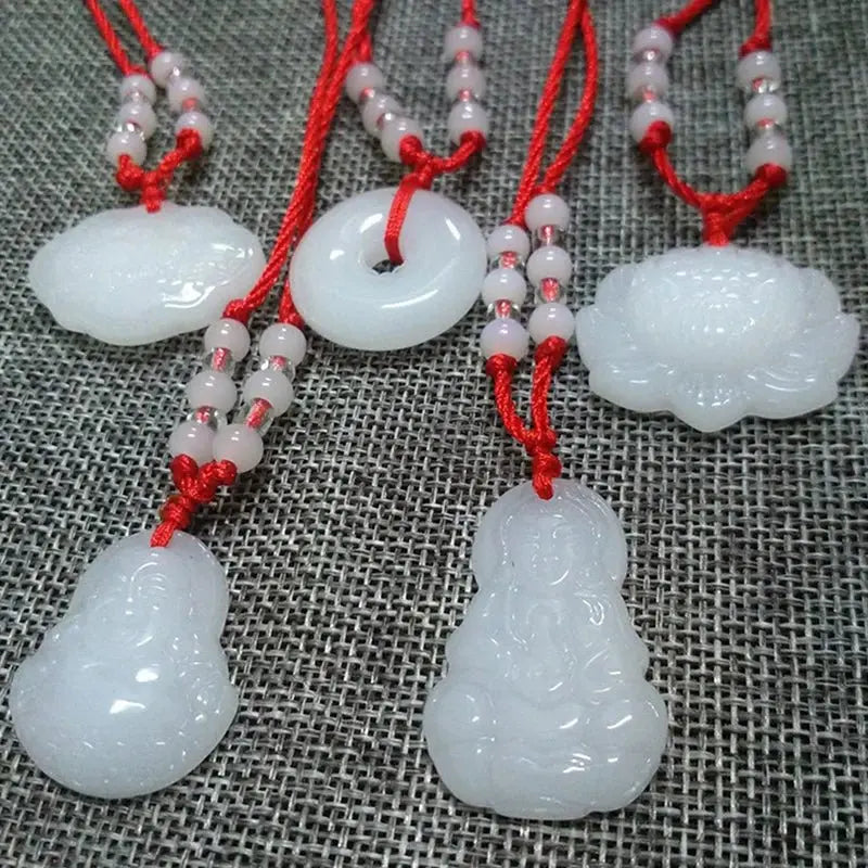 Buddhist Woven Necklace Lotus Guanyin jade Buddha Pendant Long Life Lock Pendant Lucky Necklace - Blade & Thread