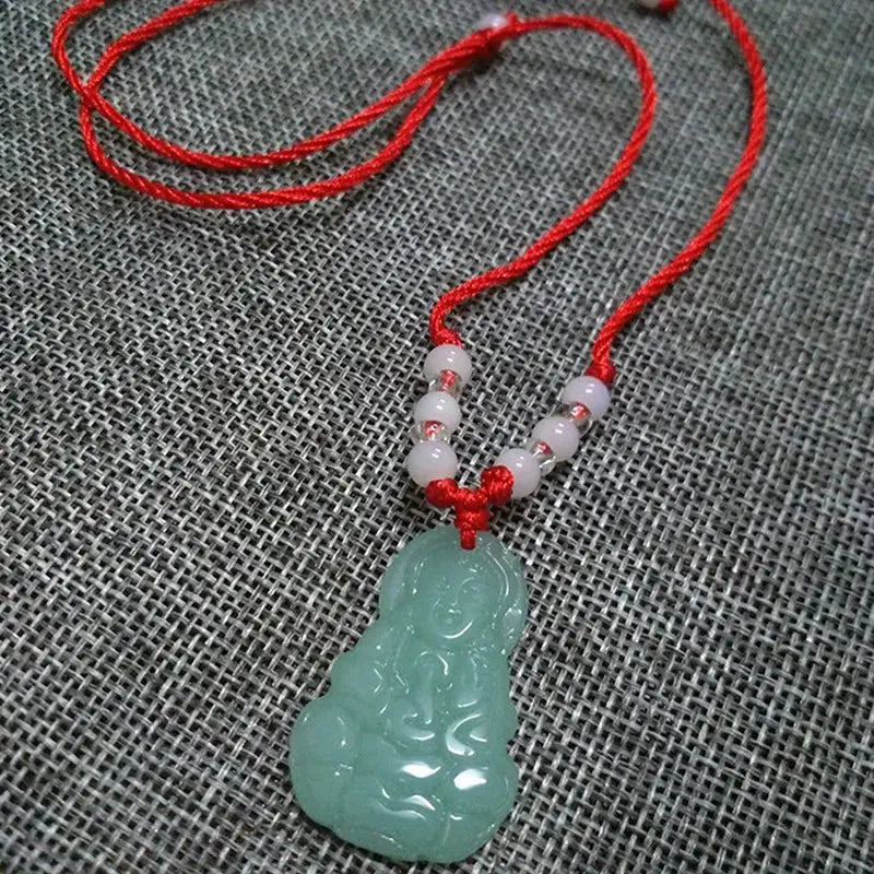 Buddhist Woven Necklace Lotus Guanyin jade Buddha Pendant Long Life Lock Pendant Lucky Necklace - Blade & Thread