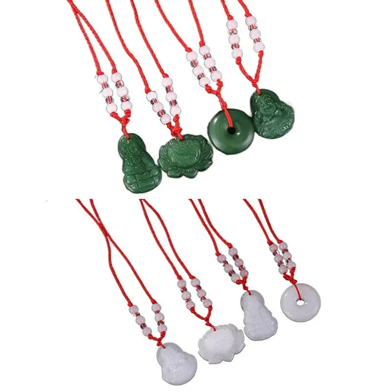Buddhist Woven Necklace Lotus Guanyin jade Buddha Pendant Long Life Lock Pendant Lucky Necklace - Blade & Thread