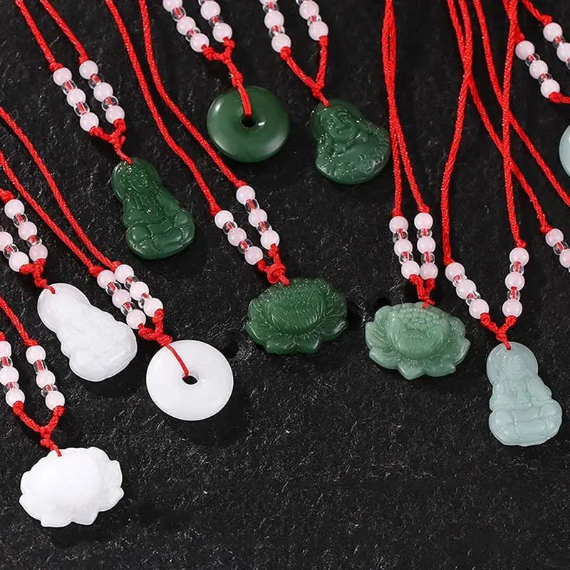 Buddhist Woven Necklace Lotus Guanyin jade Buddha Pendant Long Life Lock Pendant Lucky Necklace - Blade & Thread