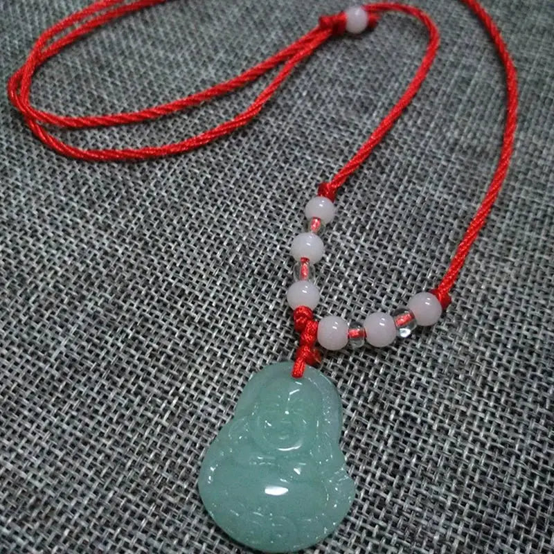 Buddhist Woven Necklace Lotus Guanyin jade Buddha Pendant Long Life Lock Pendant Lucky Necklace - Blade & Thread