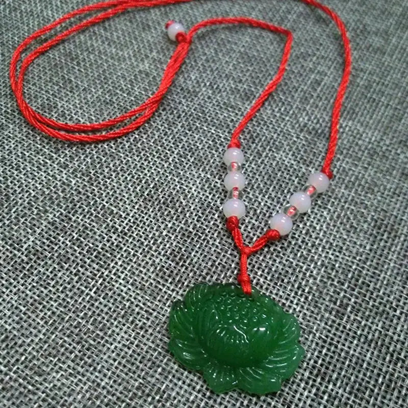 Buddhist Woven Necklace Lotus Guanyin jade Buddha Pendant Long Life Lock Pendant Lucky Necklace - Blade & Thread