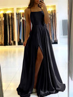 Burgundy Satin Beach Side Slit Adjustable Straps Evening Prom Dress nowadaysfashion