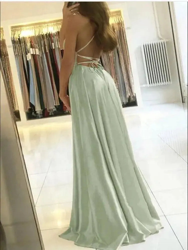 Burgundy Satin Beach Side Slit Adjustable Straps Evening Prom Dress - Blade & Thread