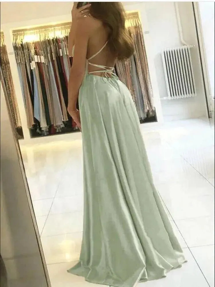 Burgundy Satin Beach Side Slit Adjustable Straps Evening Prom Dress nowadaysfashion
