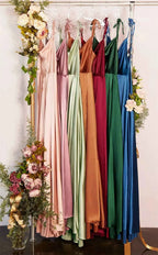 Burgundy Satin Beach Side Slit Adjustable Straps Evening Prom Dress nowadaysfashion