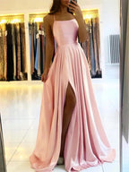 Burgundy Satin Beach Side Slit Adjustable Straps Evening Prom Dress nowadaysfashion