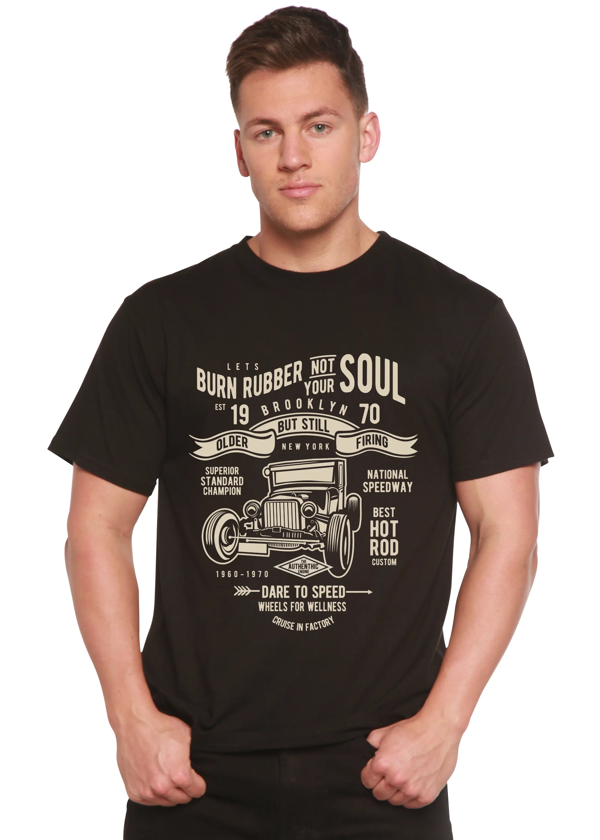 Burn Rubber Men's Bamboo Viscose/Organic Cotton Short Sleeve Graphic T-Shirt Spun Bamboo