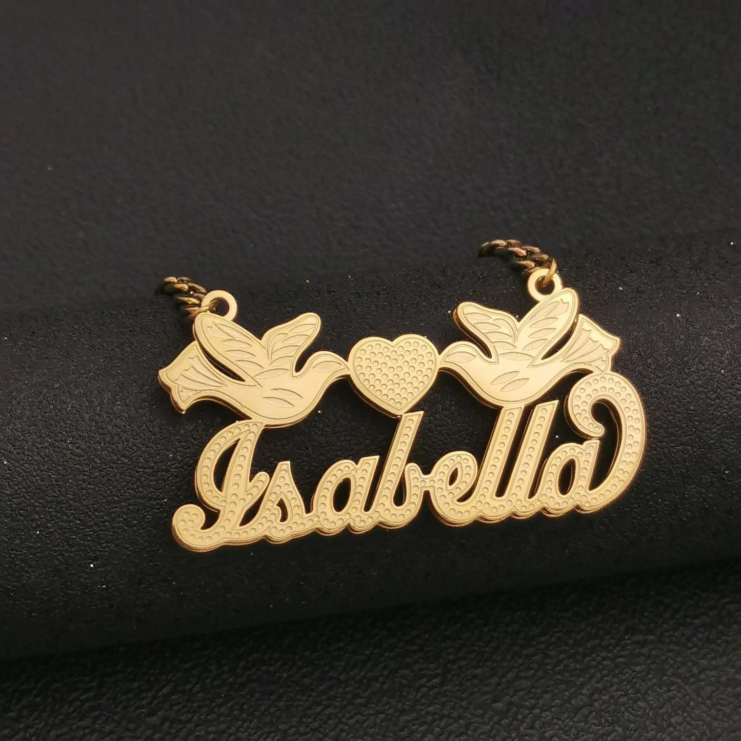 butterfly dove 3D Double Plate Custom Nameplate Necklace Personalized Name Necklace - Blade & Thread