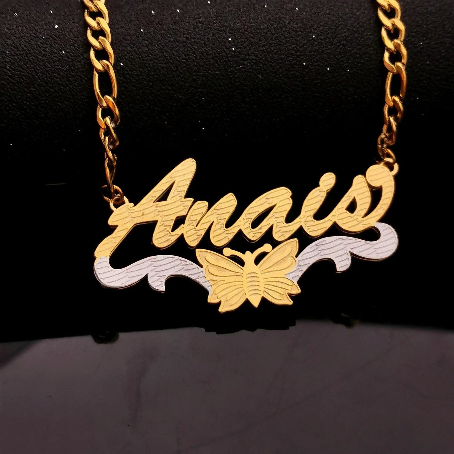 butterfly dove 3D Double Plate Custom Nameplate Necklace Personalized Name Necklace - Blade & Thread