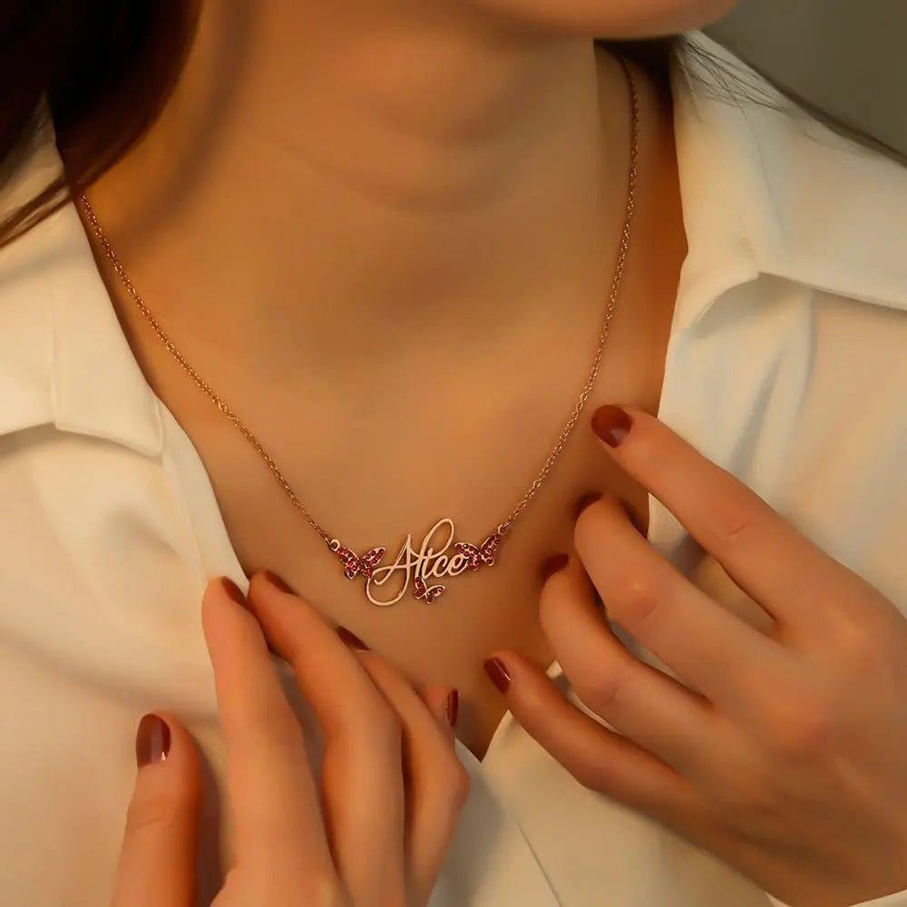 Butterfly Full Diamond Customized Name Necklace - Blade & Thread