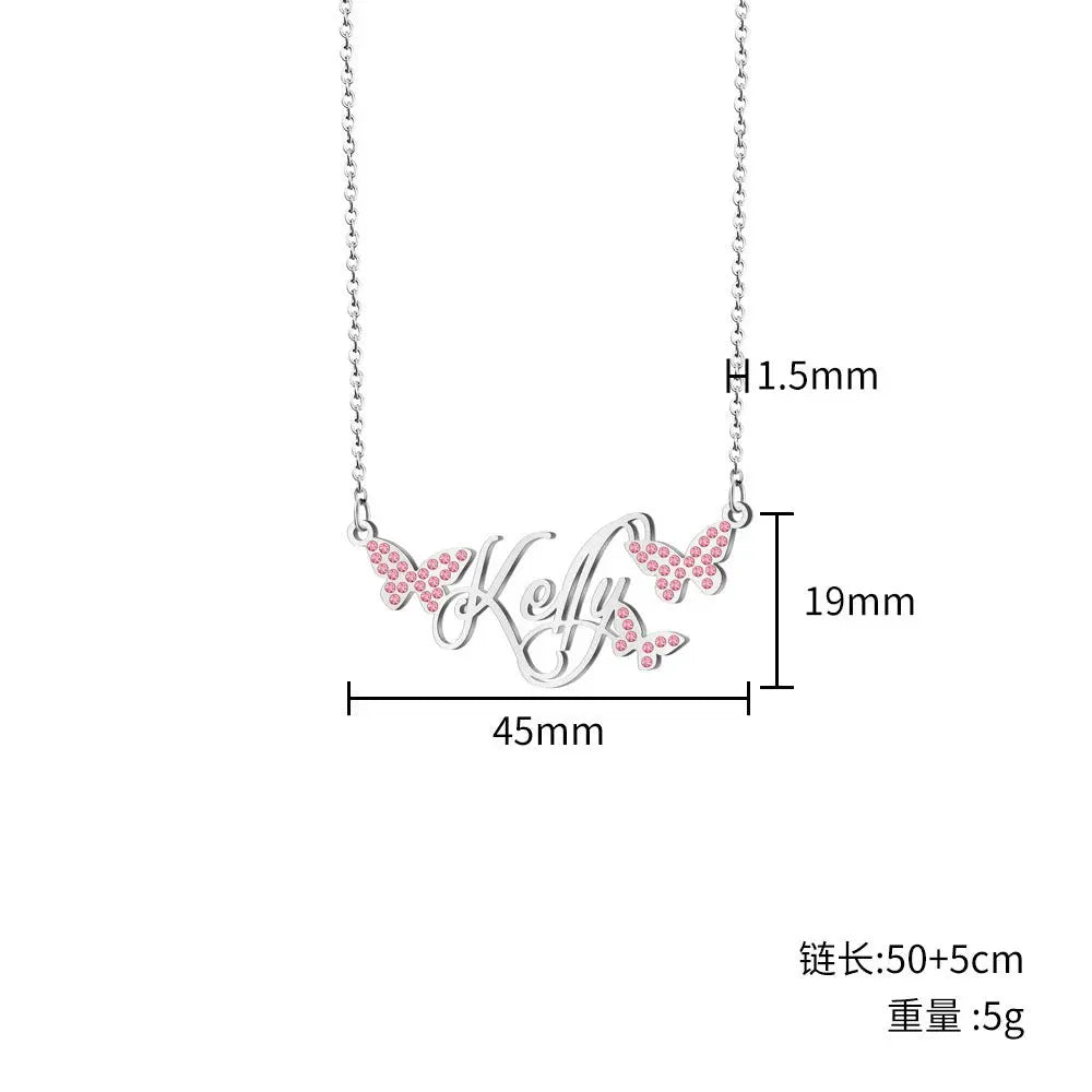 Butterfly Full Diamond Customized Name Necklace - Blade & Thread