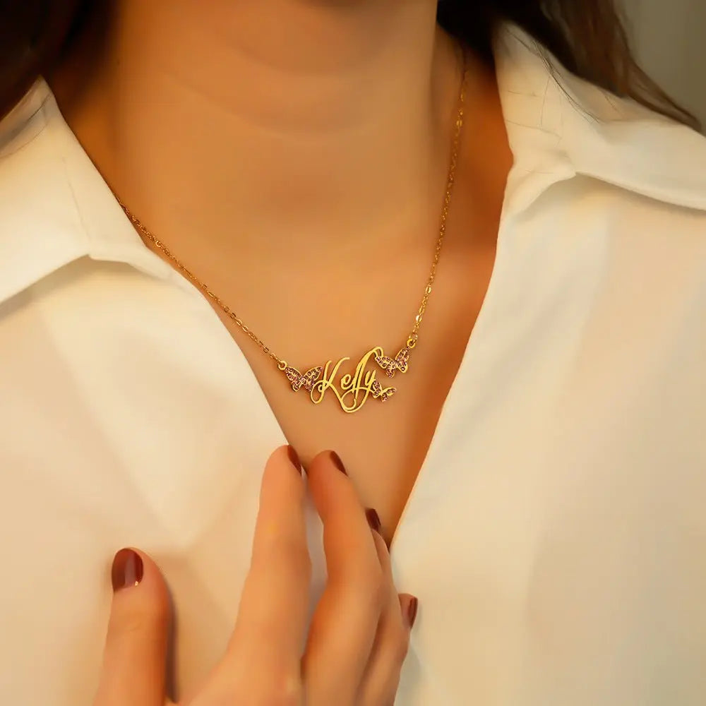 Butterfly Full Diamond Customized Name Necklace - Blade & Thread
