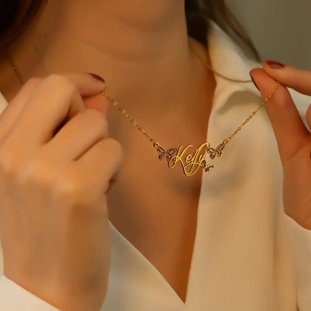 Butterfly Full Diamond Customized Name Necklace - Blade & Thread