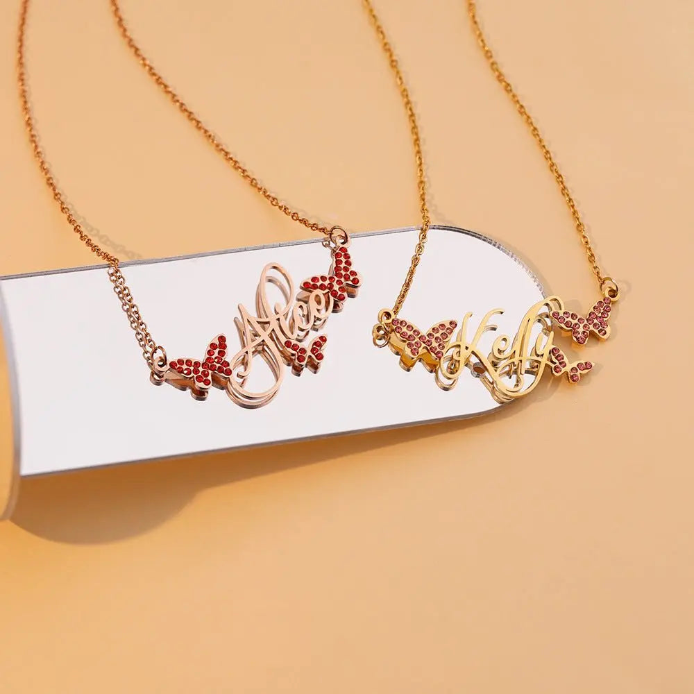Butterfly Full Diamond Customized Name Necklace nowadaysfashion