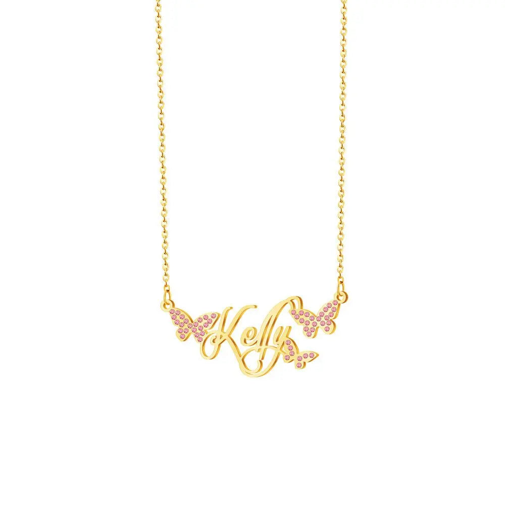 Butterfly Full Diamond Customized Name Necklace - Blade & Thread