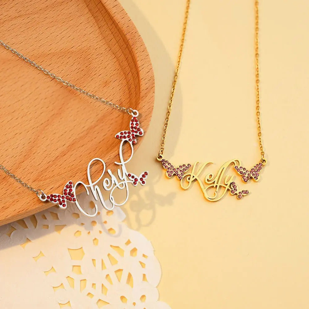 Butterfly Full Diamond Customized Name Necklace - Blade & Thread
