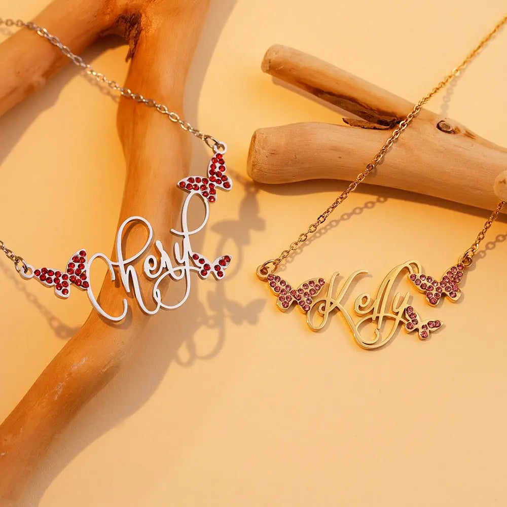 Butterfly Full Diamond Customized Name Necklace - Blade & Thread