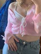 Butterfly Knit Cardigans Women V-Neck Crop Tops Ladies Summer Thin Long Sleeved nowadaysfashion